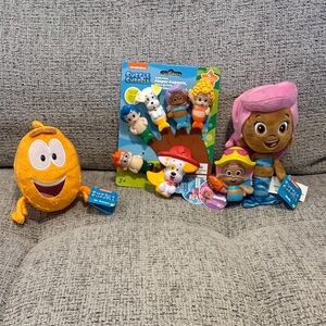 Bubble Guppies 7” Molly & Mr. Grouper plush, finger puppets, bath squirters-new